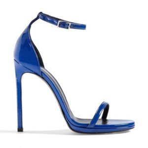 Saint Laurent Jane Leather Ankle Wrap Blue Sandal